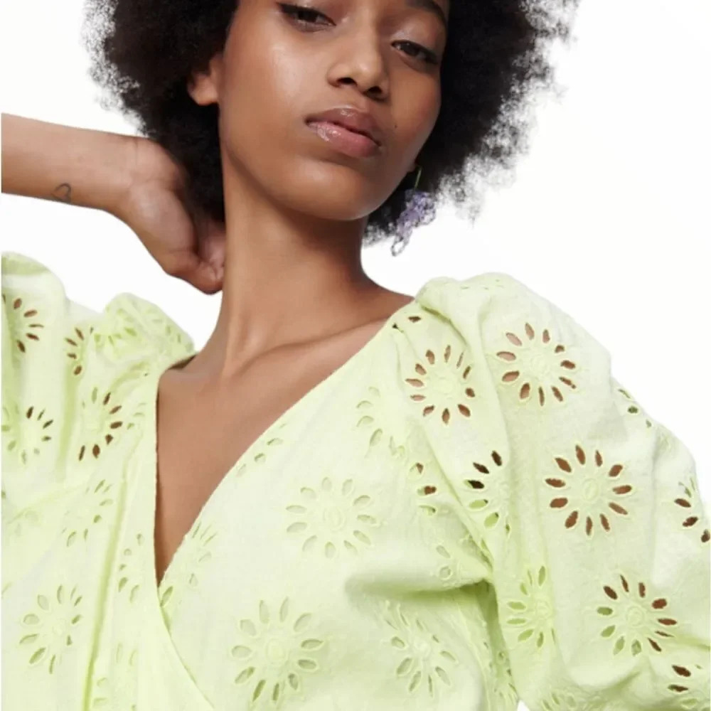 ZARA | Light Yellow | OPENWORK EMBROIDERED DRESS - Picture 8 of 13